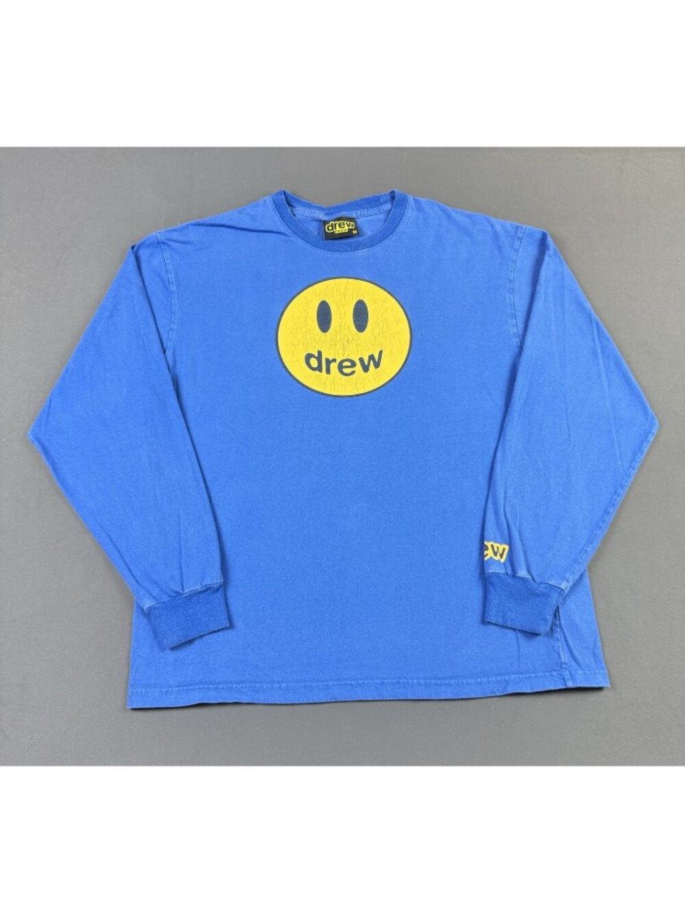 Rare Y2K Drew House Smiley Justin Bieber Blue Long Sleeve Shirt Streetwear Hype